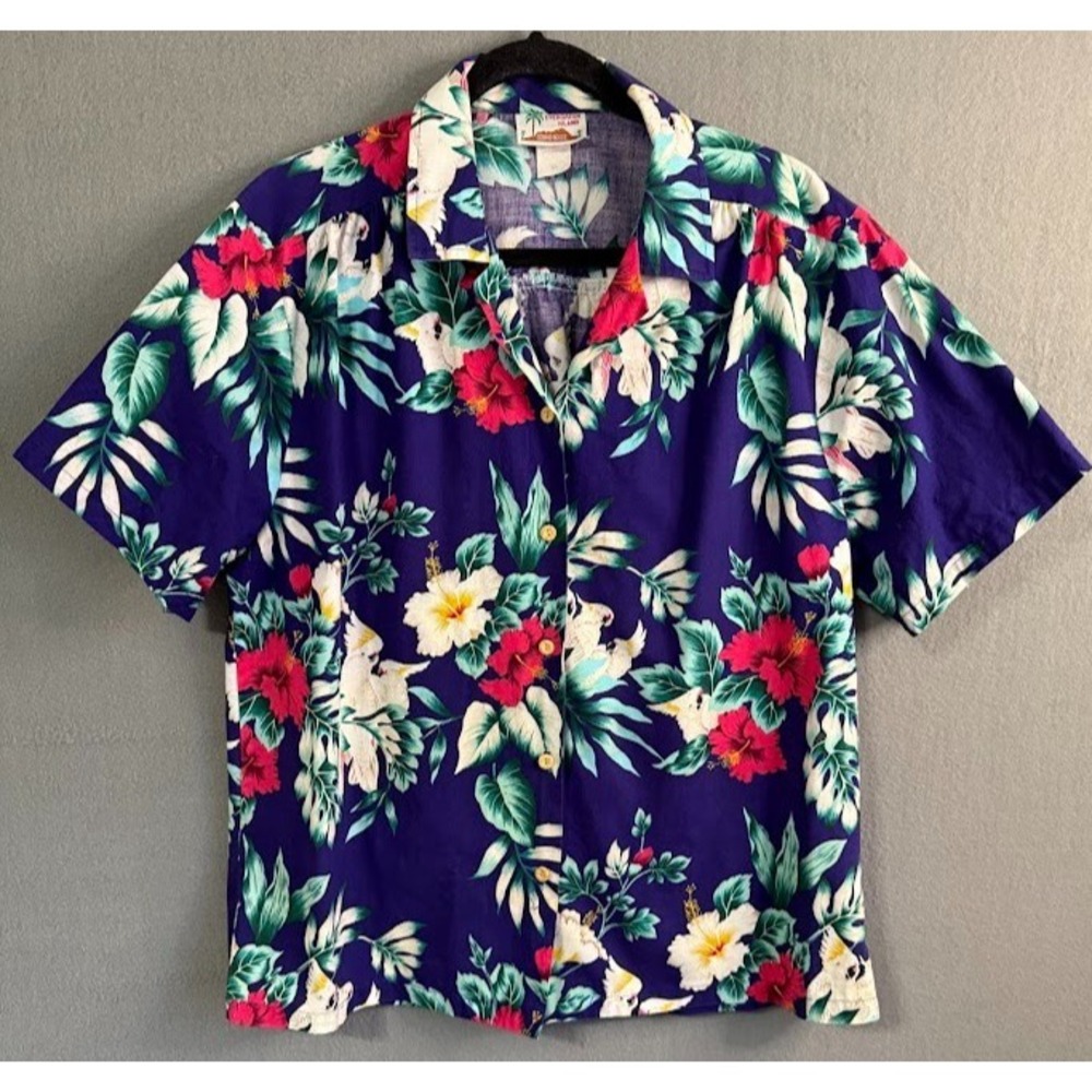 Vintage Evergreen Island Shirt Men XL Hawaii Multicolor Parrots  Hibiscus Aloha‎